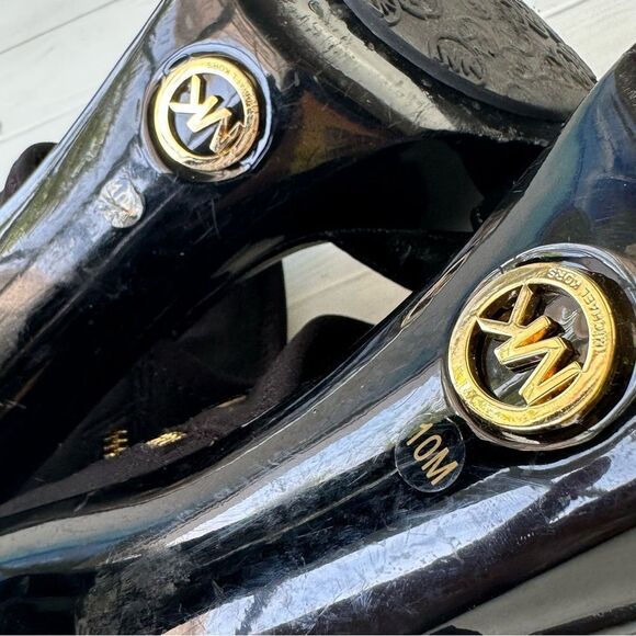 Michael Kors Morgen Black Patent High Heel Peep Toe Platform Sz 10 - Picture 2 of 10